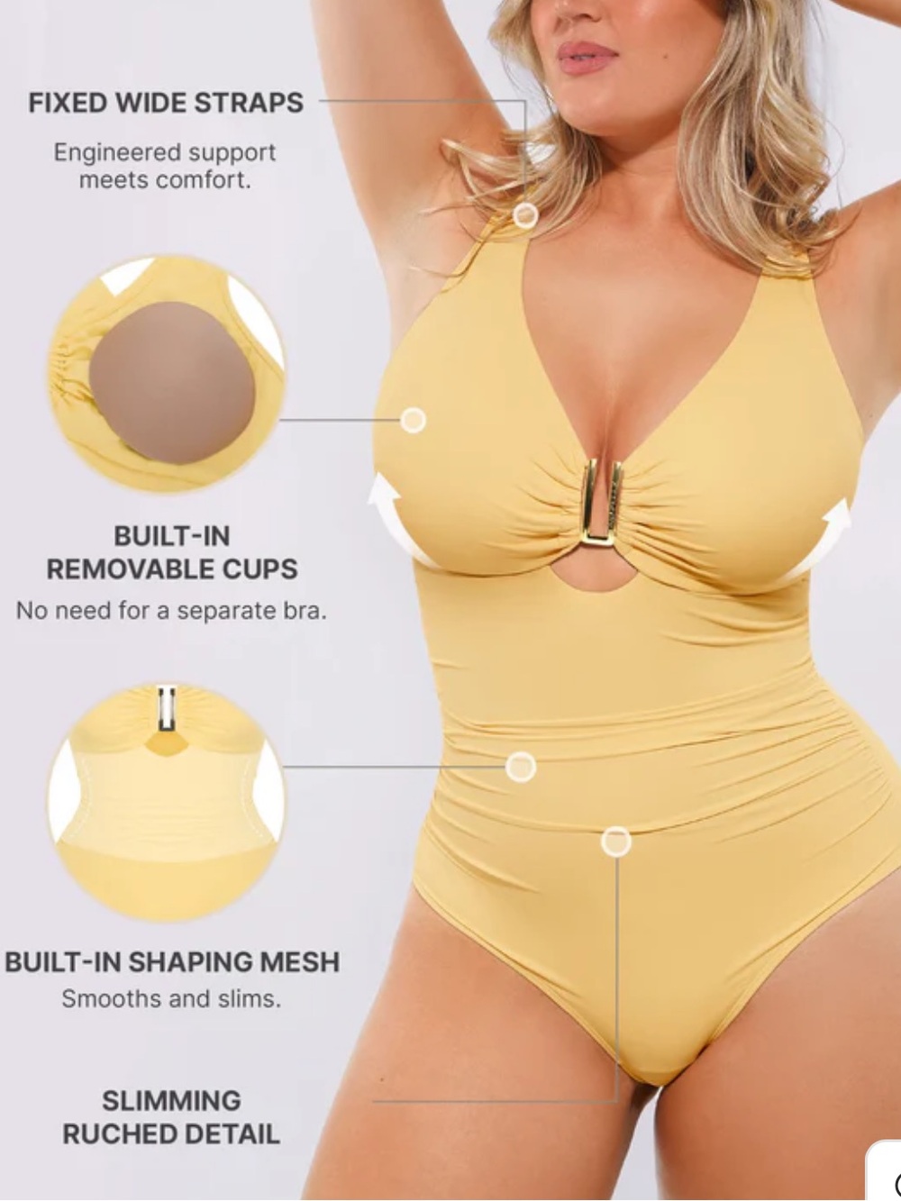 SHAPELLX Ruched U-Wire Cut Out Shaping Swimsuit built in Shapewear - Picture 4 of 10